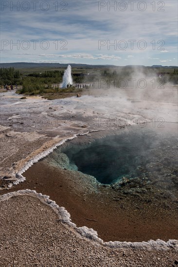 Thermal spring and eruption Geysir Strokkur