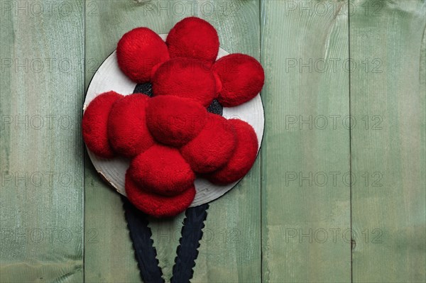 Original Black Forest Bollen hat in front of green wooden wall