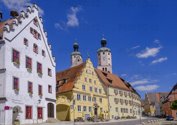 Market square and church towers of the parish church St. Emmeram