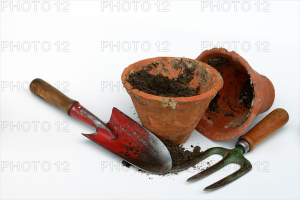 Clay pots and garden tools