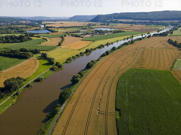 Drone image of the river Weser near Holzminden