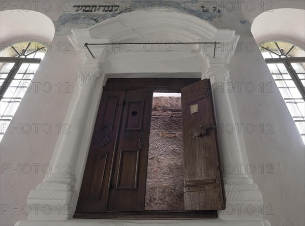 Half-open Torah cupboard in the synagogue