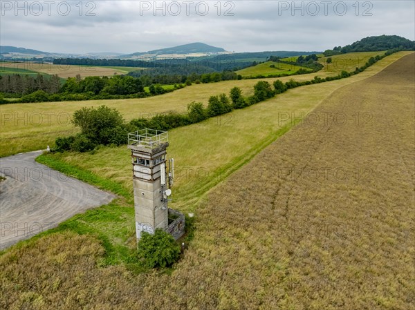 Former GDR watchtower on the border between Thuringia (right) and Hesse (left)