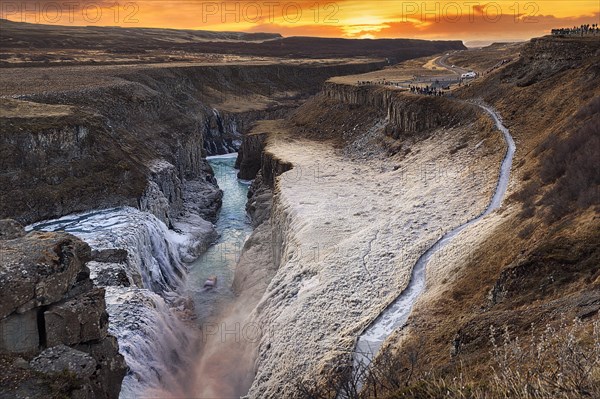 Gullfoss waterfall with ice