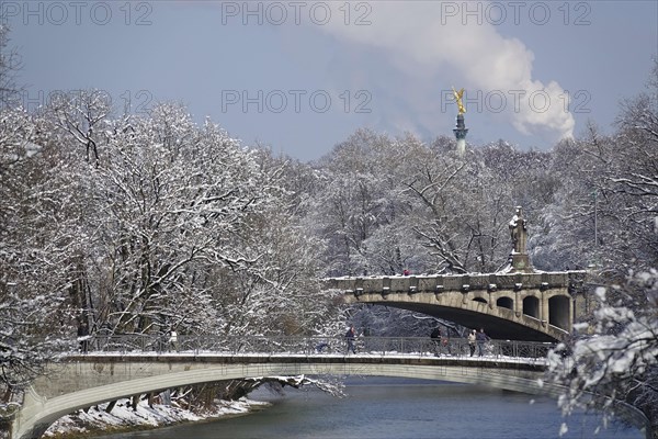 Isar river with cable bridge