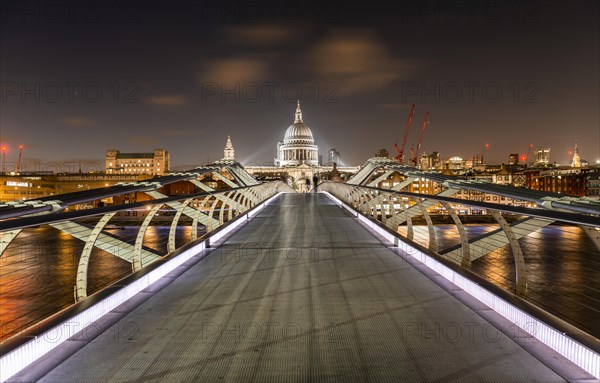 Millennium Bridge and St Paul's Cathedral at night