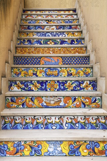 Staircase steps decorated with ceramic tiles