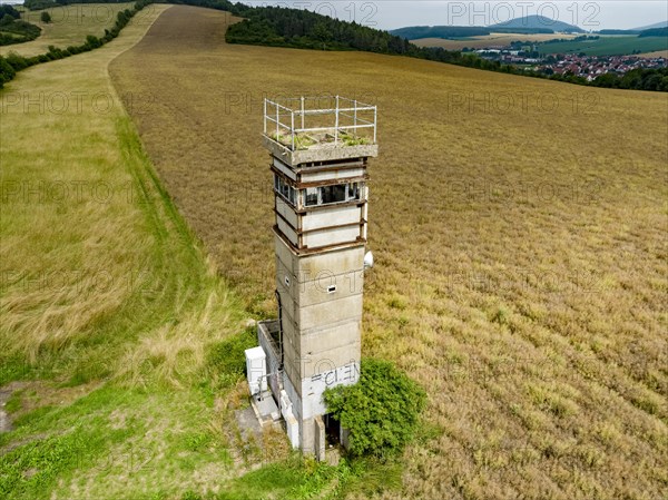 Former GDR watchtower on the border between Thuringia (right) and Hesse (left)