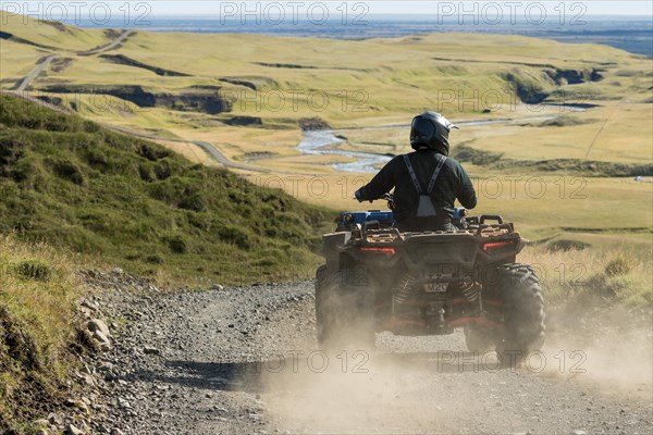 Man on quad bike at sheep drive or rettir