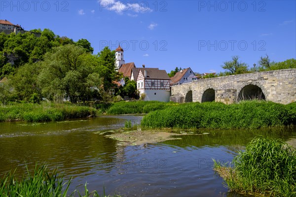 River Woernitz with bridge and old town