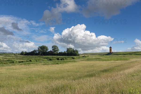 Dike landscape with Pilsum lighthouse