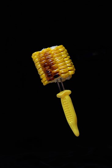 Grilled corn on the corn cob on a corn on the cob holder