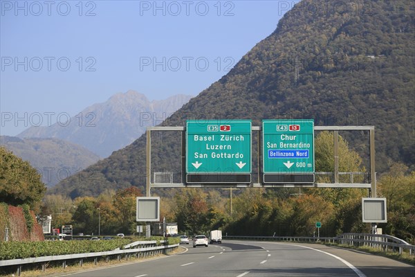 A2 E35 motorway near Bellinzona shortly in front of the junction to the Gotthard Pass or San Bernardino Pass A13 E43