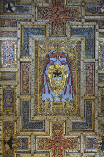 Wooden coffered ceiling of the Basilica of San Sebastiano fuori le mura on the Via Appia Antica