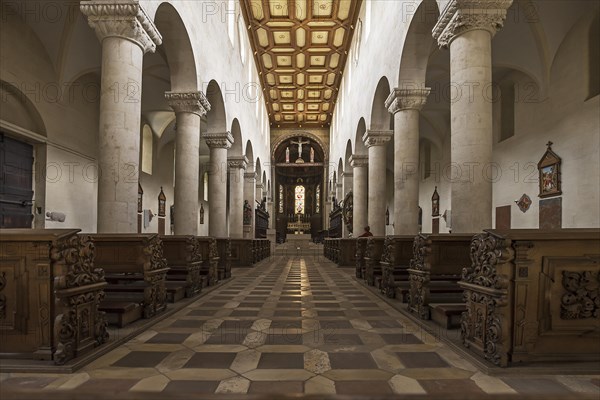 Interior with coffered ceiling of the Schottenkirche St. Jakob