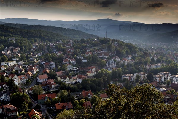 View from the castle to the town of Werningerode and the Hochharz with the Brocken