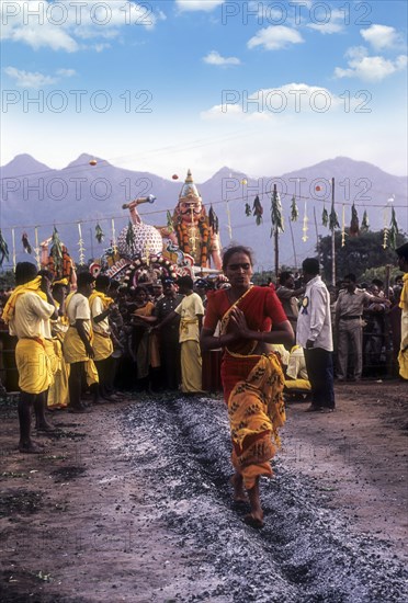 Fire walking festival at Vana Badra Kali Amman Temple at Nellithurai near Mettupalayam