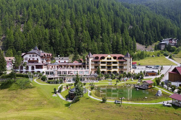 Aerial view Post Hotel with pond