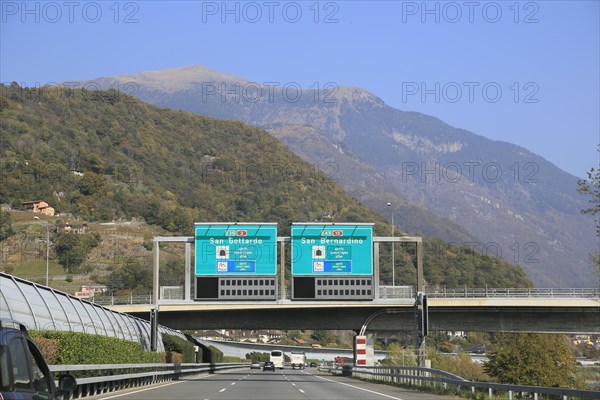 A2 E35 motorway near Bellinzona shortly in front of the junction to the Gotthard Pass or San Bernardino Pass A13 E43