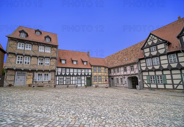 Half-timbered houses on the Schlossberg in Quedlinburg. On the left