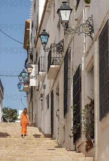 Narrow streets with white houses in Altea Old Town