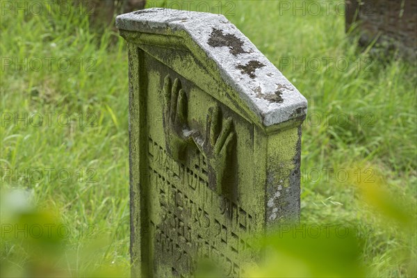 Gravestone with the symbol of the Priests' hands at the historic Jewish cemetery