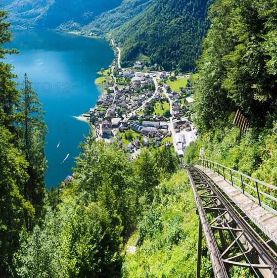 View from the top station of the Salzberg cable car to the valley station