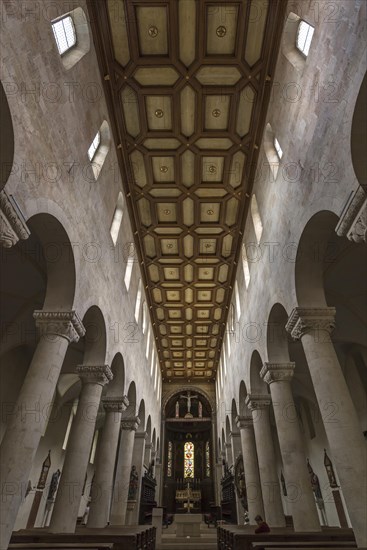 Interior with coffered ceiling of the Schottenkirche St. Jakob