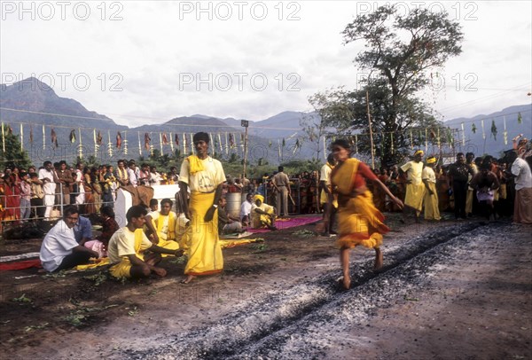 Fire walking festival at Vana Badra Kali Amman Temple at Nellithurai near Mettupalayam