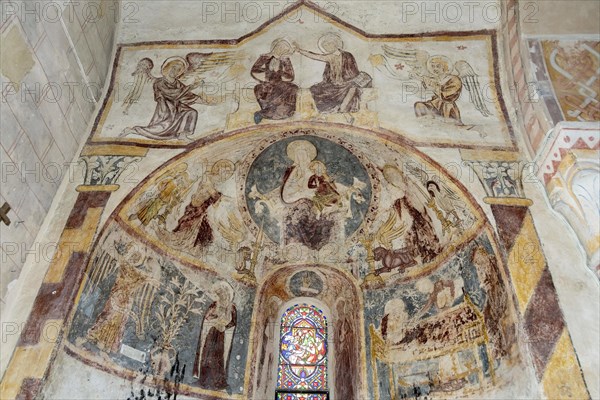 Wall paintings in the painted church of Saulcet