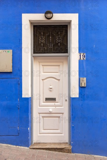 Close-up of door of blue fishermen's house in Villajoyosa