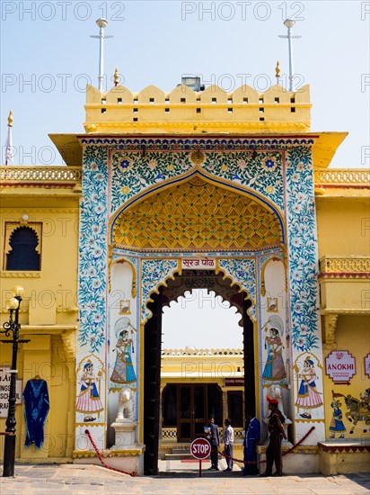 Magnificently decorated watchtower and gate