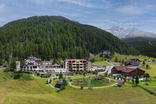 Aerial view Post Hotel with pond