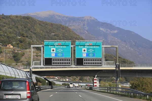 A2 E35 motorway near Bellinzona shortly in front of the junction to the Gotthard Pass or San Bernardino Pass A13 E43