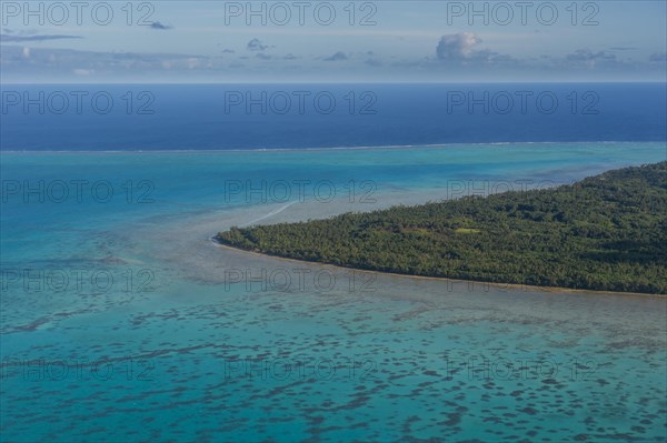 Aerial of Aitutaki lagoon