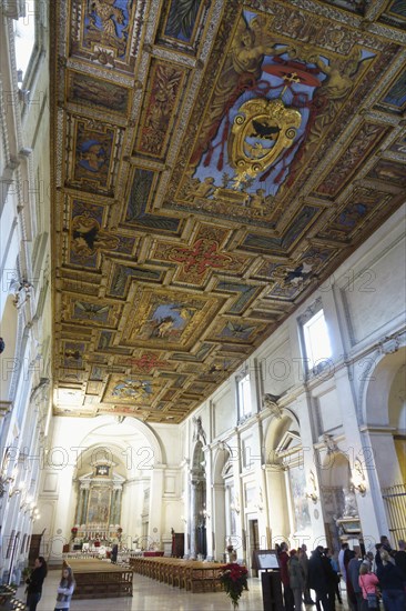 Wooden coffered ceiling of the Basilica of San Sebastiano fuori le mura on the Via Appia Antica