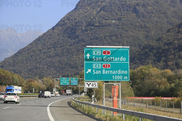 A2 E35 motorway near Bellinzona shortly in front of the junction to the Gotthard Pass or San Bernardino Pass A13 E43