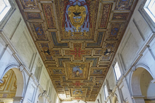 Wooden coffered ceiling of the Basilica of San Sebastiano fuori le mura on the Via Appia Antica