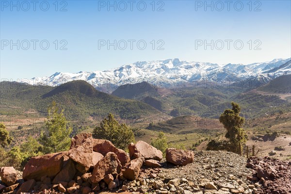 Beautiful Ourika valley with High Atlas Mountains in the background