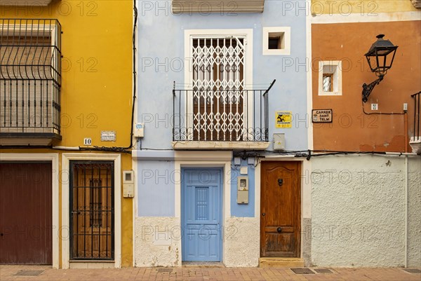 Close-up of colorful windows and doors of fishermen's houses in Villajoyosa