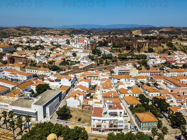 Aerial view of Silves with Moorish castle and historic cathedral