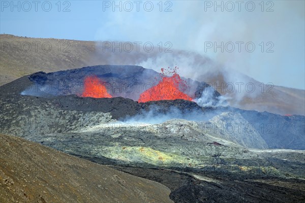 Active volcano with lava fountains