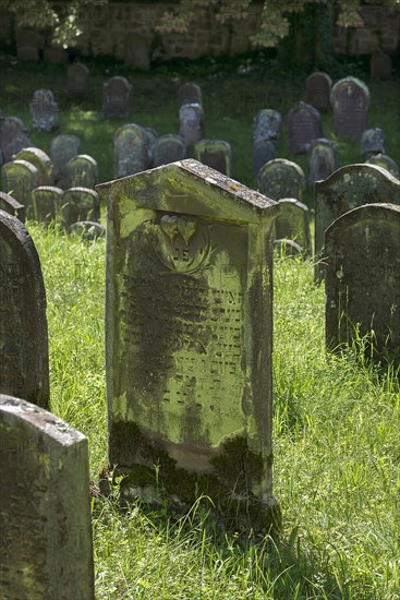 Gravestone with hearts at the historic Jewish cemetery