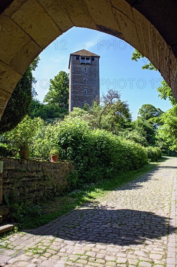 View through castle gate to castle tower