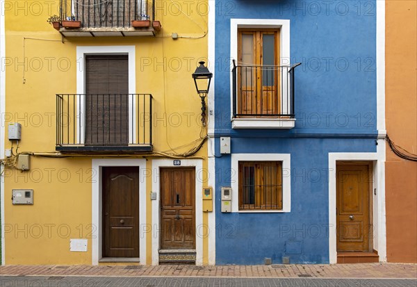 Close-up of colorful windows and doors of fishermen's houses in Villajoyosa