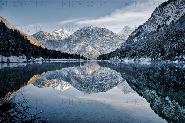 Sunset from lake in winter