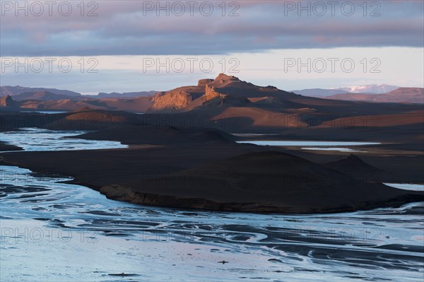 Mountains and river Tungnaa in the evening light