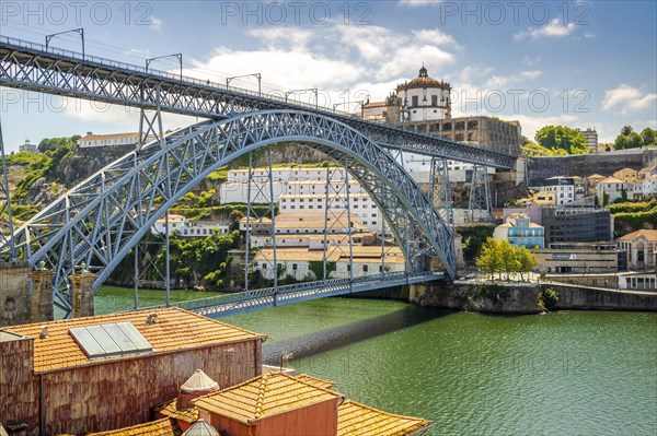 Beautiful iron Dom Luis I bridge over Douro river in Porto