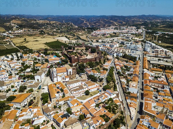 Aerial view of Silves with Moorish castle and historic cathedral