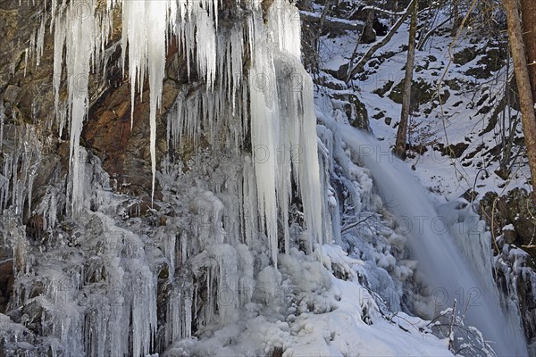 Icicles and icy waterfall